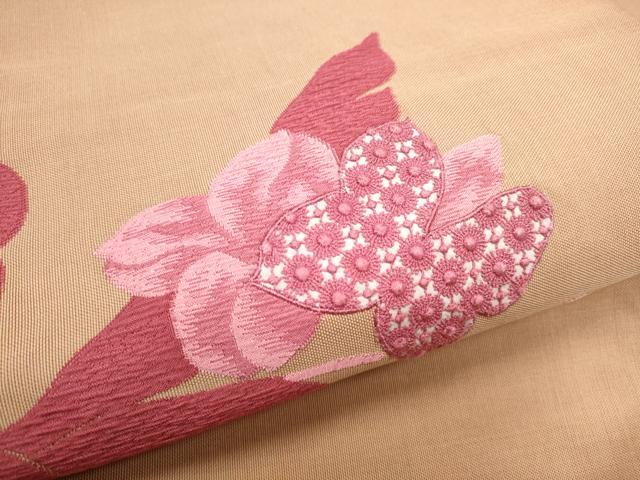 平和屋着物●八寸名古屋帯　ドロンワーク　草花文　正絹　逸品　CABD5845hy