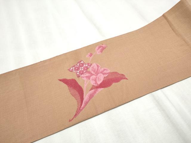 平和屋着物●八寸名古屋帯　ドロンワーク　草花文　正絹　逸品　CABD5845hy