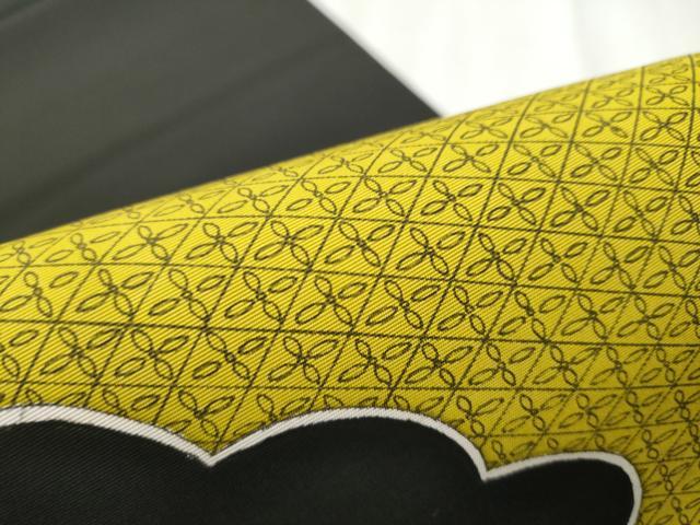平和屋着物●塩瀬　九寸名古屋帯　雲鳥草花丸文　黒地　正絹　逸品　CABD5846hy