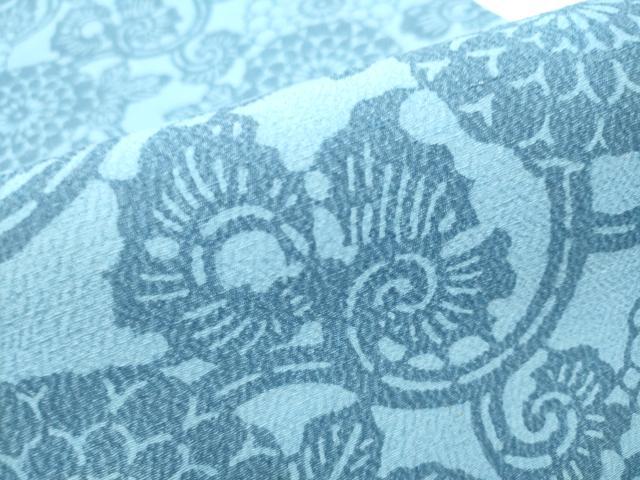 平和屋着物●九寸開き名古屋帯　藍　型染め　菊唐草文　正絹　逸品　CABD5847hy