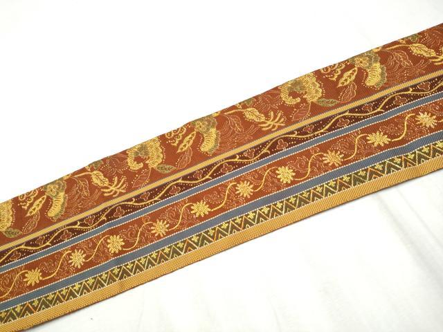 平和屋着物●本場筑前博多織 八寸名古屋帯 更紗草花間道 正絹 逸品 CABD5850hy