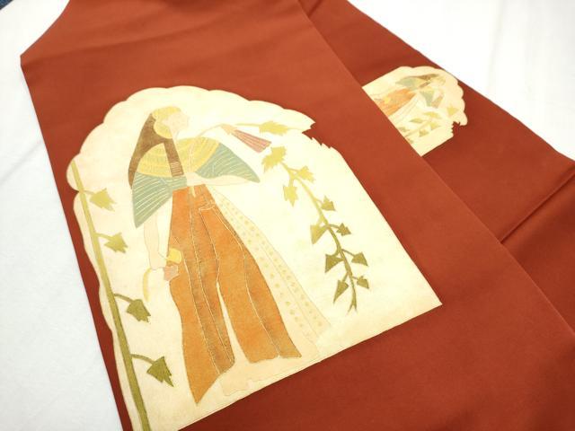平和屋着物●塩瀬　九寸名古屋帯　人物文　金彩　正絹　逸品　CABD5851hy