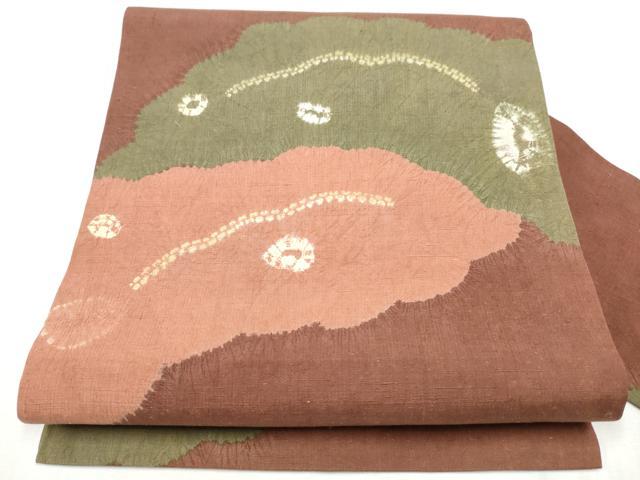 平和屋着物●九寸名古屋帯　紬地　絞り　雲重ね文　金彩　正絹　逸品　CABD5852hy