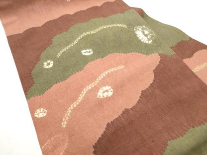 平和屋着物●九寸名古屋帯　紬地　絞り　雲重ね文　金彩　正絹　逸品　CABD5852hy