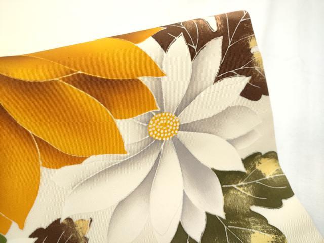 平和屋着物●塩瀬　九寸開き名古屋帯　ろうけつ染　菊　正絹　逸品　CABD5854hy