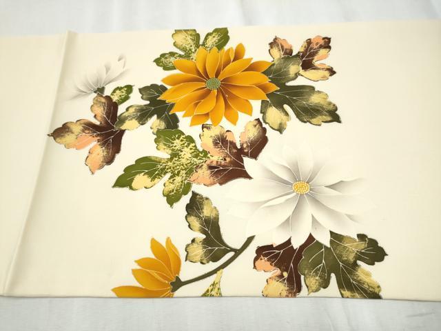 平和屋着物●塩瀬　九寸開き名古屋帯　ろうけつ染　菊　正絹　逸品　CABD5854hy