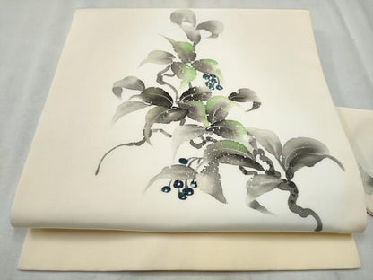 平和屋着物●九寸名古屋帯　手描き　枝葉文　CABD5855hy