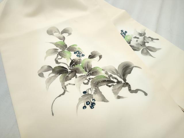 平和屋着物●九寸名古屋帯　手描き　枝葉文　CABD5855hy