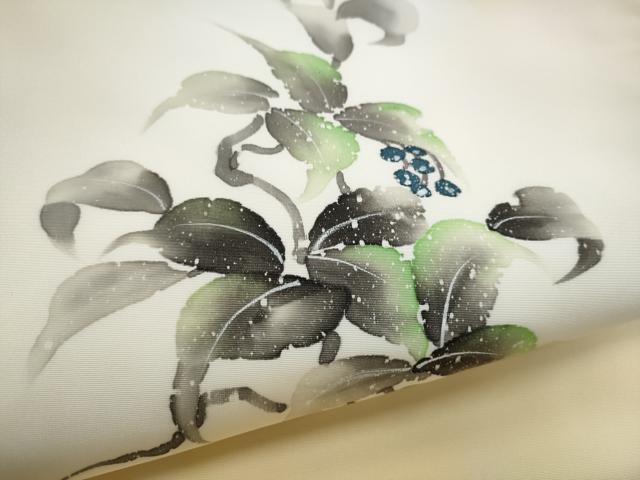 平和屋着物●九寸名古屋帯　手描き　枝葉文　CABD5855hy