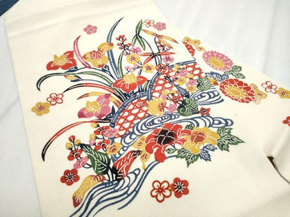 平和屋着物●九寸名古屋帯　紅型　流水草花文　正絹　逸品　CABD5858hy