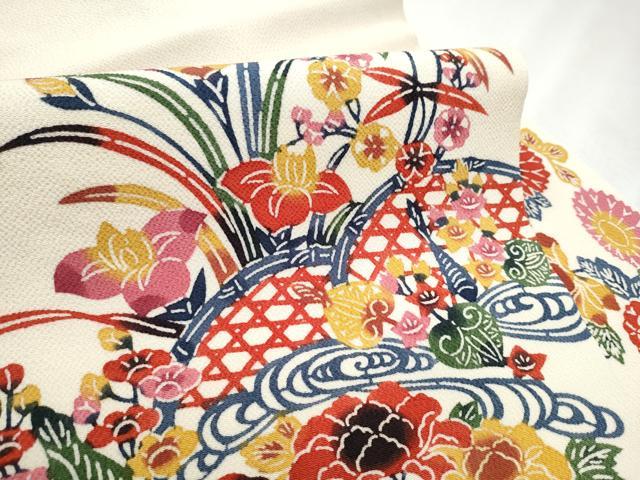 平和屋着物●九寸名古屋帯　紅型　流水草花文　正絹　逸品　CABD5858hy