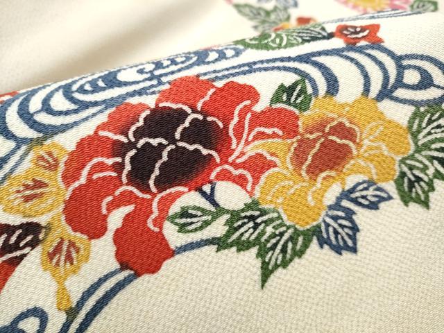 平和屋着物●九寸名古屋帯　紅型　流水草花文　正絹　逸品　CABD5858hy