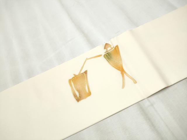平和屋着物●塩瀬　九寸名古屋帯　餅つき　金彩　正絹　逸品　CABD5859hy