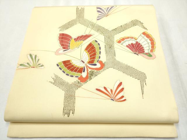 平和屋着物●塩瀬　九寸名古屋帯　舞蝶文　金彩　正絹　逸品　CABD5860hy