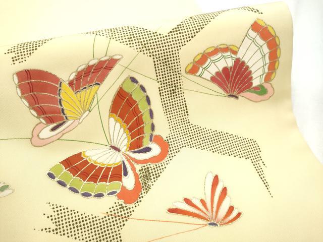 平和屋着物●塩瀬　九寸名古屋帯　舞蝶文　金彩　正絹　逸品　CABD5860hy