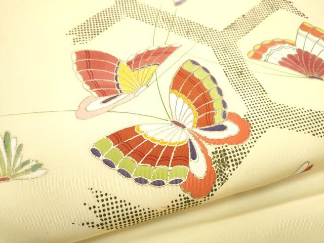 平和屋着物●塩瀬　九寸名古屋帯　舞蝶文　金彩　正絹　逸品　CABD5860hy
