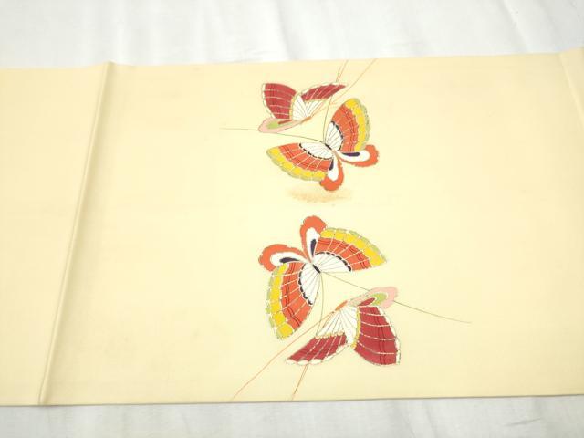 平和屋着物●塩瀬　九寸名古屋帯　舞蝶文　金彩　正絹　逸品　CABD5860hy