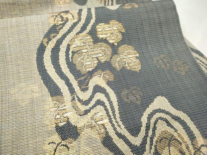 平和屋着物●本場筑前博多織 八寸名古屋帯 流水蔦の葉文 金糸 正絹 逸品 CABD5861hy