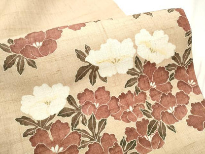 平和屋着物●九寸開き名古屋帯　生紬　型染め　舞花文　金彩　正絹　逸品　CABD5863hy