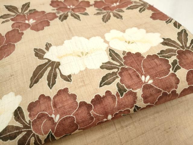 平和屋着物●九寸開き名古屋帯　生紬　型染め　舞花文　金彩　正絹　逸品　CABD5863hy