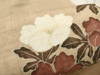 平和屋着物●九寸開き名古屋帯　生紬　型染め　舞花文　金彩　正絹　逸品　CABD5863hy
