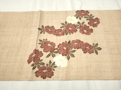 平和屋着物●九寸開き名古屋帯　生紬　型染め　舞花文　金彩　正絹　逸品　CABD5863hy