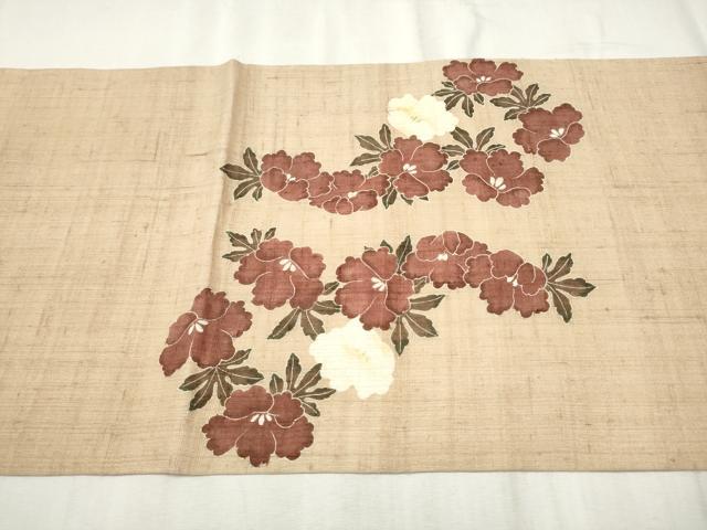 平和屋着物●九寸開き名古屋帯　生紬　型染め　舞花文　金彩　正絹　逸品　CABD5863hy