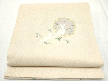 平和屋着物●爪掻き本綴れ　八寸名古屋帯　雪輪兎文　金糸　正絹　逸品　CABD5865hy