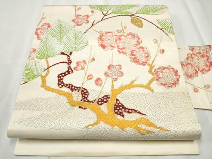 平和屋着物●龍村美術織物　たつむら　九寸名古屋帯　寿松梅枝文　金銀糸　正絹　逸品　CABD5866hy