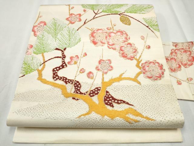平和屋着物●龍村美術織物　たつむら　九寸名古屋帯　寿松梅枝文　金銀糸　正絹　逸品　CABD5866hy