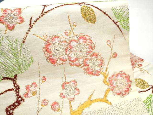 平和屋着物●龍村美術織物　たつむら　九寸名古屋帯　寿松梅枝文　金銀糸　正絹　逸品　CABD5866hy