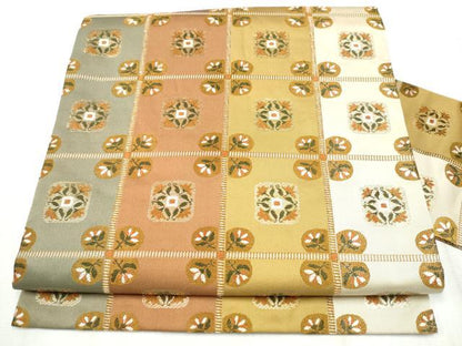 平和屋着物●九寸名古屋帯　竹屋町刺繍　格子花文　金糸　正絹　逸品　CABD5868hy