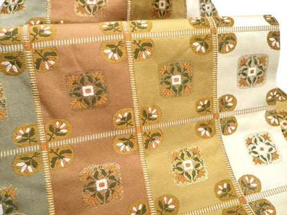 平和屋着物●九寸名古屋帯　竹屋町刺繍　格子花文　金糸　正絹　逸品　CABD5868hy