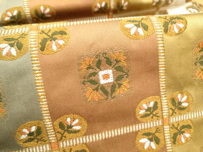 平和屋着物●九寸名古屋帯　竹屋町刺繍　格子花文　金糸　正絹　逸品　CABD5868hy