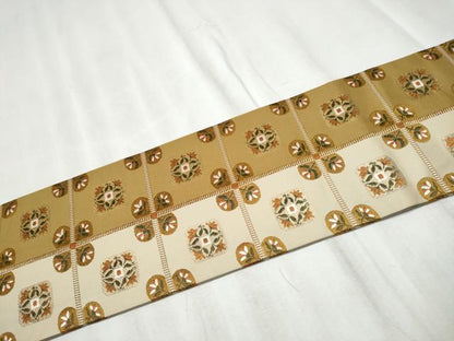 平和屋着物●九寸名古屋帯　竹屋町刺繍　格子花文　金糸　正絹　逸品　CABD5868hy