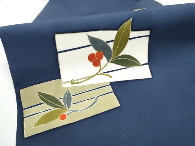平和屋着物●塩瀬　九寸名古屋帯　駒刺繍　色紙枝葉文　金彩　正絹　逸品　CABD5871hy