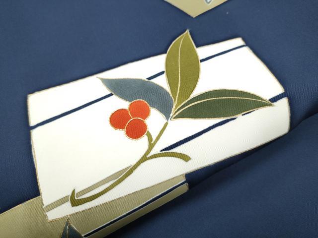 平和屋着物●塩瀬　九寸名古屋帯　駒刺繍　色紙枝葉文　金彩　正絹　逸品　CABD5871hy