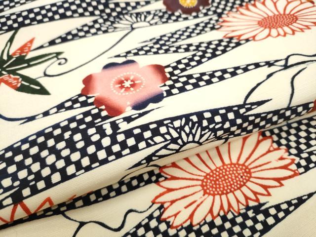 平和屋着物●九寸名古屋帯　紅型　紬地　草花文　正絹　逸品　CABD5876hy
