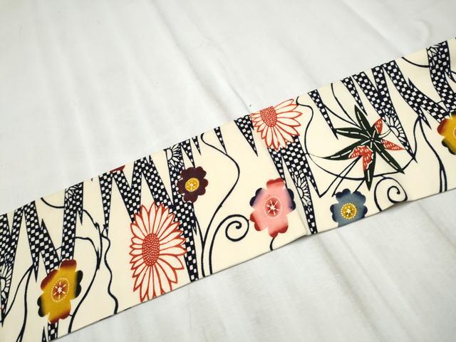 平和屋着物●九寸名古屋帯　紅型　紬地　草花文　正絹　逸品　CABD5876hy