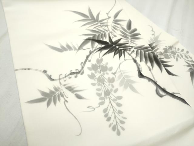 平和屋着物●塩瀬　九寸名古屋帯　作家物　手描き　藤花房　正絹　逸品　CABD5883hy