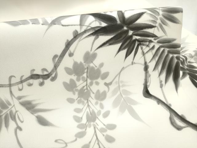 平和屋着物●塩瀬　九寸名古屋帯　作家物　手描き　藤花房　正絹　逸品　CABD5883hy