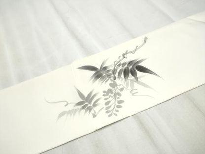 平和屋着物●塩瀬　九寸名古屋帯　作家物　手描き　藤花房　正絹　逸品　CABD5883hy