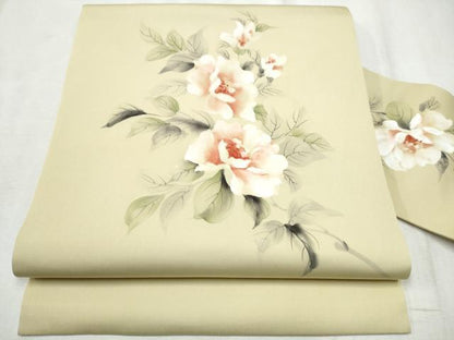 平和屋着物●塩瀬　九寸名古屋帯　作家物　手描き　枝花文　正絹　逸品　CABD5884hy