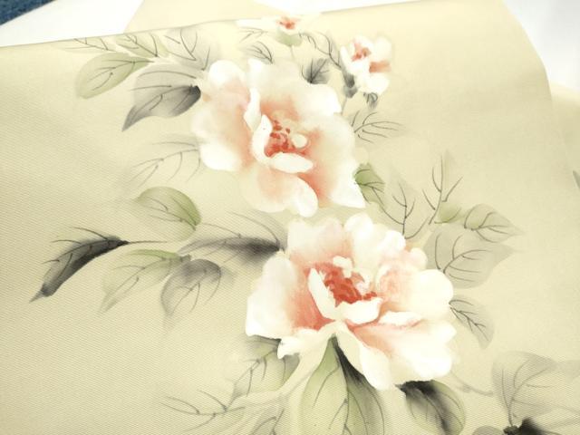 平和屋着物●塩瀬　九寸名古屋帯　作家物　手描き　枝花文　正絹　逸品　CABD5884hy