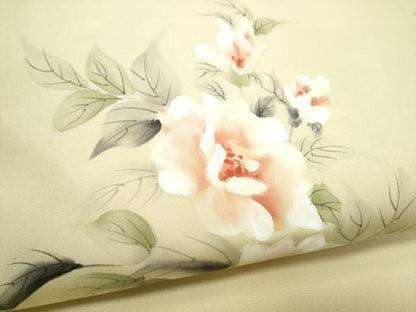 平和屋着物●塩瀬　九寸名古屋帯　作家物　手描き　枝花文　正絹　逸品　CABD5884hy