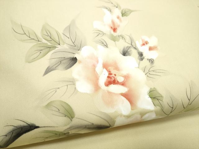 平和屋着物●塩瀬　九寸名古屋帯　作家物　手描き　枝花文　正絹　逸品　CABD5884hy