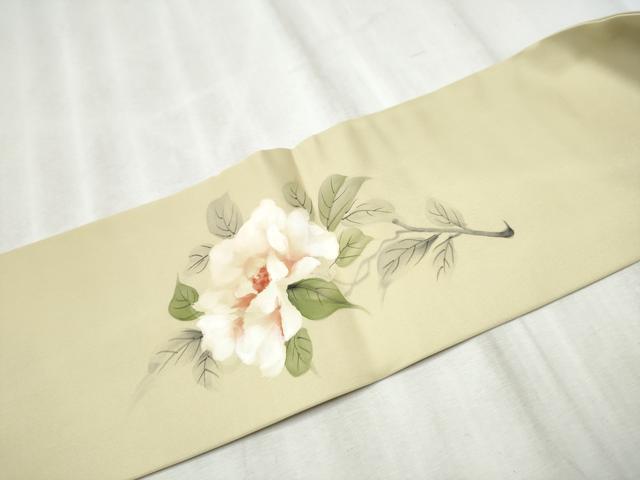 平和屋着物●塩瀬　九寸名古屋帯　作家物　手描き　枝花文　正絹　逸品　CABD5884hy