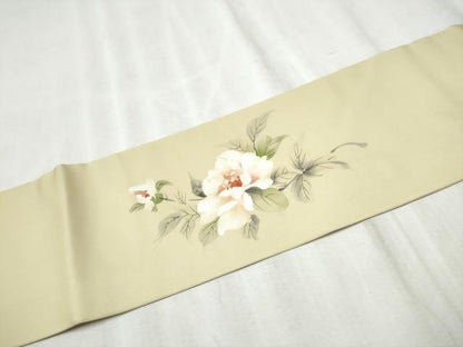 平和屋着物●塩瀬　九寸名古屋帯　作家物　手描き　枝花文　正絹　逸品　CABD5884hy