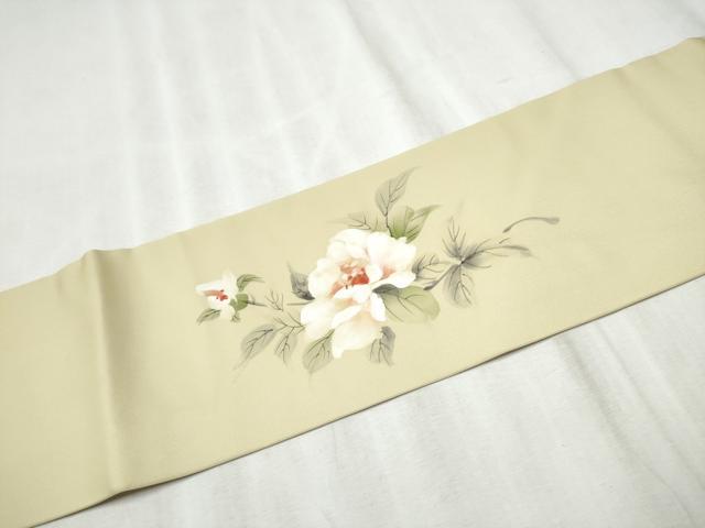 平和屋着物●塩瀬　九寸名古屋帯　作家物　手描き　枝花文　正絹　逸品　CABD5884hy