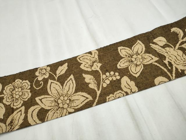 平和屋着物●八寸名古屋帯　紬地　休み鳥花唐草文　正絹　逸品　CABD5885hy